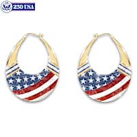 Patriotic American Flag Art Earrings With Crystals