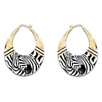 Hoop Earrings With Zebra Print Art And 12 Crystals