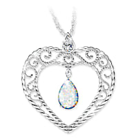Husband Remembrance Pendant Necklace With Created Opal