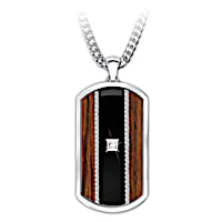 Black Onyx And Natural Wood Dog Tag With Diamond For Dad