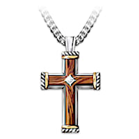 Olive Wood & Genuine Diamond Faith Pendant Necklace