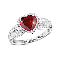 2.5-Carat Ruby & 60 White Topaz With All My Heart Ring