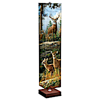 Whitetail Deer Floor Lamp With Art On 4-Sided Fabric Shade