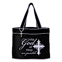 "With God All Things Are Possible" Tote Bag With Cross Charm