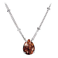 Solid Sterling Silver Mocha Crystal Pendant Necklace