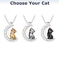 Cat And Crystal Moon Pendant Necklace: Choose Your Cat