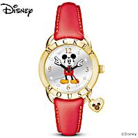 Mickey Mouse Watch With Leather Strap And Crystal Accents