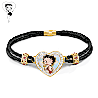 Betty Boop Leather Bracelet With Mother-Of-Pearl Inlay
