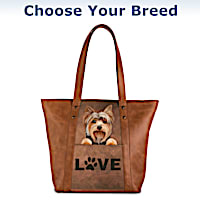 "Peek-A-Boo Pup" Faux Leather Tote Bag: Choose Your Breed