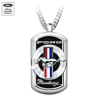 Ford Mustang Dog Tag Pendant Necklace With Pony Logo