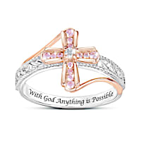 "Hope And Faith" Breast Cancer Awareness Cross Ring