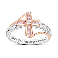 Breast Cancer Awareness Simulated Diamond Hope & Faith Ring