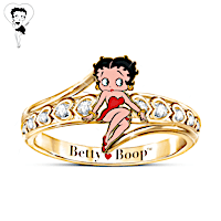 "Queen Of Class" Engraved Betty Boop Ring With White Topaz