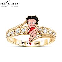 "Queen Of Class" Engraved Betty Boop Ring With White Topaz