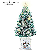 Thomas Kinkade Christmas Tree With Swirling Snowflake Lights