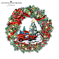 Thomas Kinkade Delivering Christmas Magic Illuminated Wreath