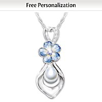 Forget-Me-Not Personalized Cultured Pearl Memorial Pendant