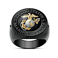 Men's USMC Semper Fidelis Ring With 8 Black Sapphires