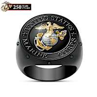 Men's USMC Semper Fidelis Ring With 8 Black Sapphires