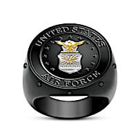 USAF "Fly-Fight-Win" Men's Ring With 8 Black Sapphires