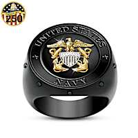 8 Genuine Black Sapphires Honor, Valor, Glory Ring