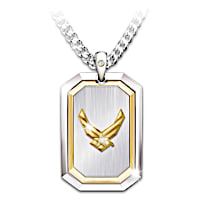 Diamond & 24K-Gold Ion Plated USAF Veteran Dog Tag Necklace