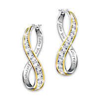 "Forever Love" Engraved Infinity Hoop Diamond Earrings