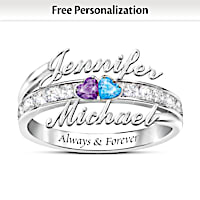 "Forever Us" Ring Personalized With 2 Names And Birthstones