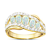 5 Ethiopian Opals & 40 White Topaz Genuine Beauty Ring