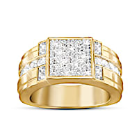 "Gold Label" 18K Gold-Plated Men's Diamond Ring
