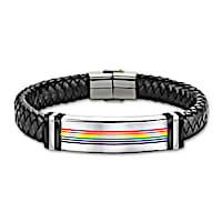 Love Is Love Leather Bracelet With Enamelled Rainbow Design