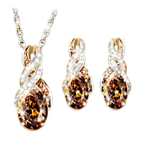 Cocoa Quartz, White & Mocha Diamond Necklace & Earrings Set