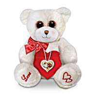 White Topaz And Garnet Pendant Necklace And Teddy Bear Set