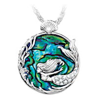 Mermaid Pendant Necklace With Genuine Abalone Shell Inlay