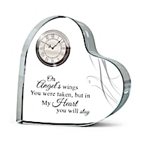 "Forever Loved Cherished Memories" Crystal Heart Table Clock