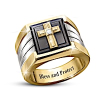 "Power Of Faith" Men’s Diamond Signet Cross Ring