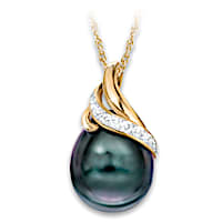 Cultured Tahitian Pearl & 5 Diamonds Pendant Necklace