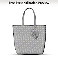 Gray Tote Bag With Your Initials In Designer-Style Pattern