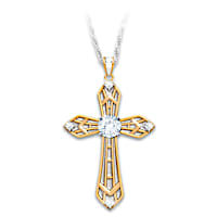 "Glory Of God" Genuine White Topaz Cross Pendant Necklace