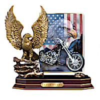 "Live Free" Eagle Sculpture With Patriotic Biker Art Plaque