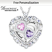 Simulated Diamond Flip Necklace With Names & Birthstones