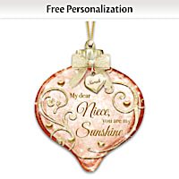 Illuminated Hand-Blown Glass Ornament Personalized For Niece