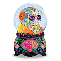 Glow-In-The-Dark Dia De Los Muertos Day of Dead Sugar Skull Glitter Globe With Music