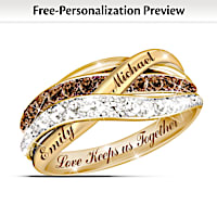 Solid 1K Gold Mocha & White Diamond Ring With 2 Names