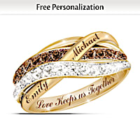 Solid 10K Gold Mocha & White Diamond Ring With 2 Names