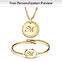 Bracelet And Necklace Set With Your Etched Initial