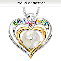 "Faith And Family" Pendant Necklace With Up To 9 Birthstones