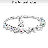 Charm Bracelet With Engraved Names And Crystal Birthstones