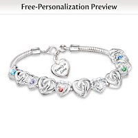 Charm Bracelet With Engraved Names And Crystal Birthstones