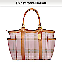 Pink Plaid Shoulder Tote With Personalized Monogrammed Charm